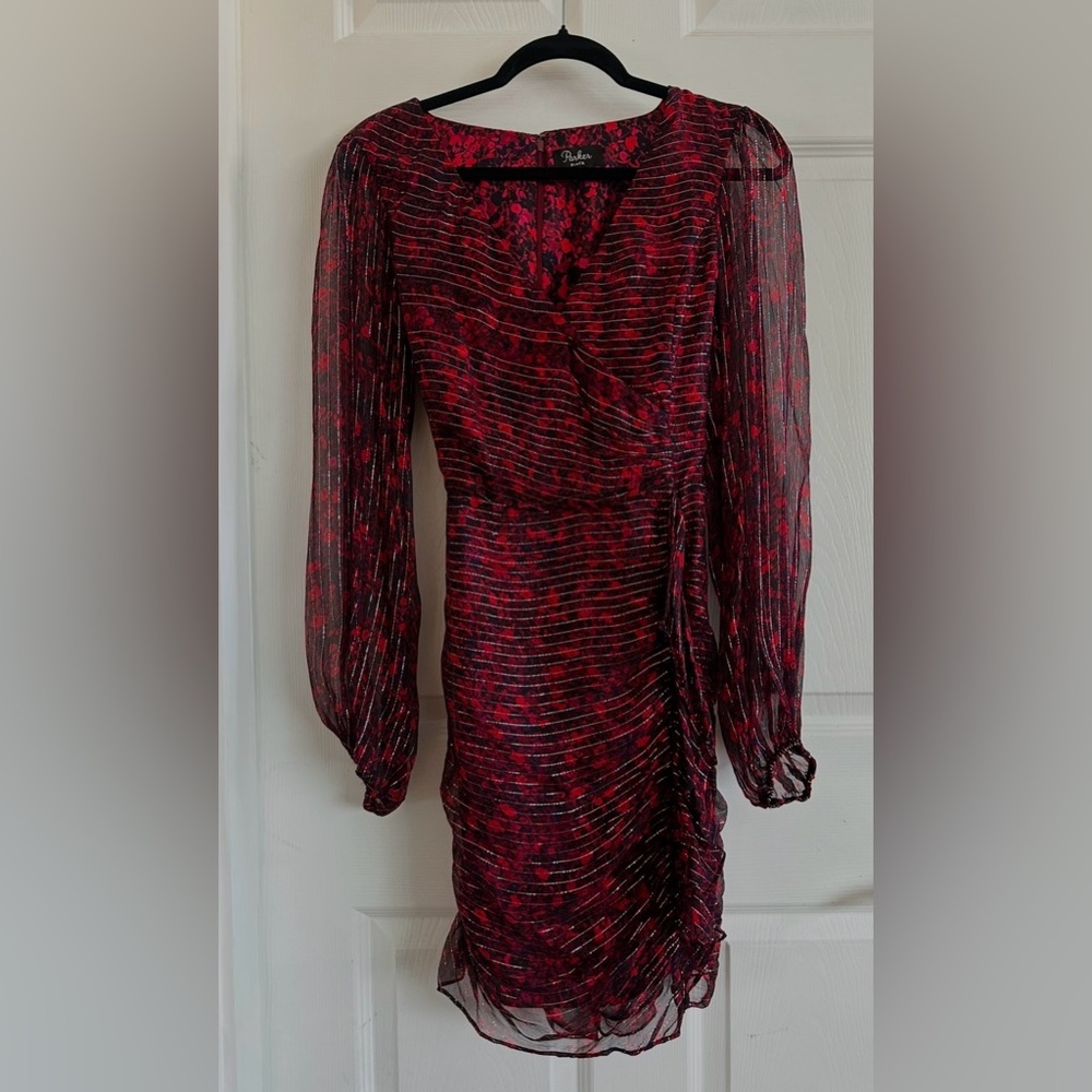 Parker Elegant Red and Black Sheer Long Sleeve Dress